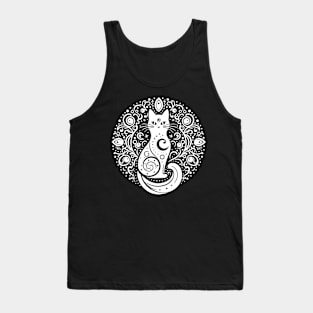 The Mystery Feline Mandala. White Tank Top